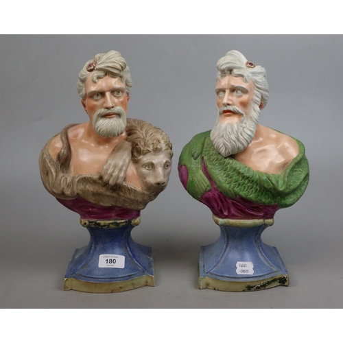 180 - 2 ceramic busts of Heracles &amp; Poseidon - Approx H: 34cm