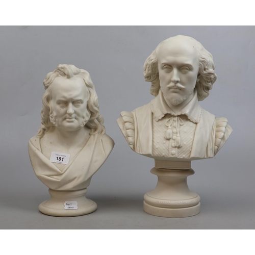 181 - 2 Parian ware busts - Shakespeare & Burns by Copeland & Worcester - Approx H36cm