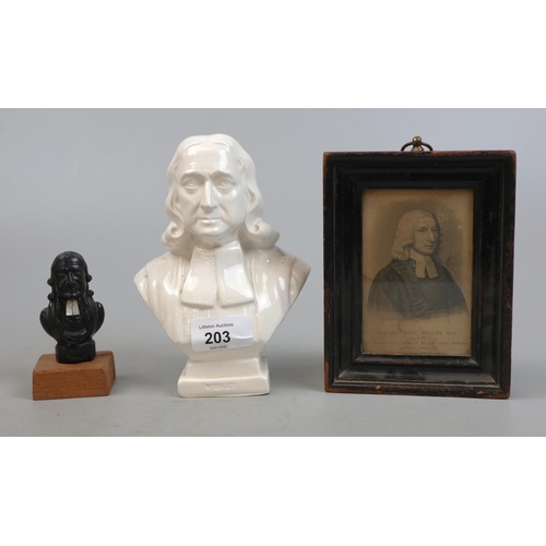 203 - Early 19th Century picture of Rev John Wesley together with 250th anniversary bust and wax seal