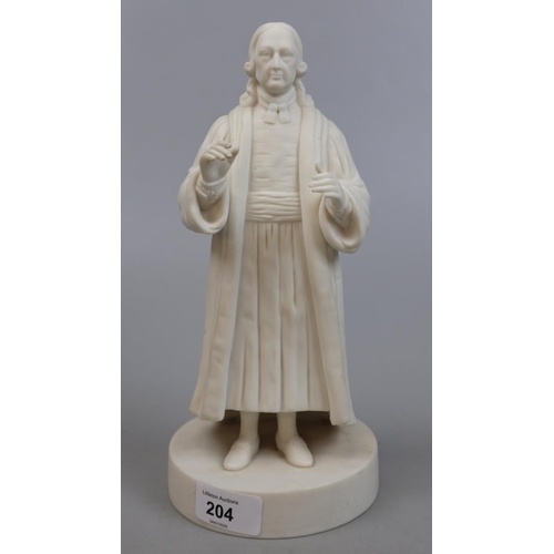 204 - Parian ware figurine of Rev John Wesley with kite mark to rear - Approx H26cm