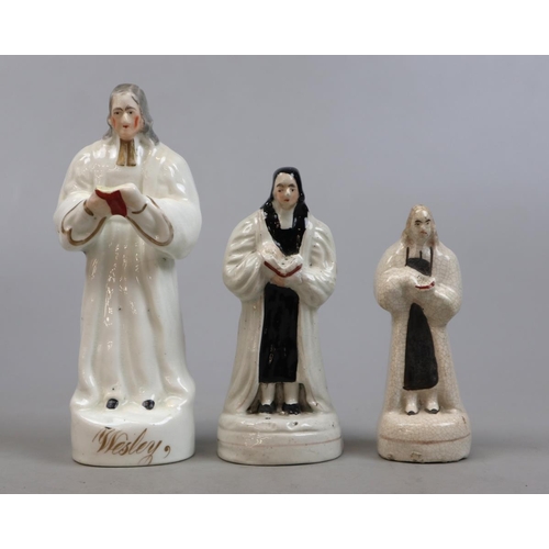 206 - 3 Antique ceramic figurines of Rev John Wesley