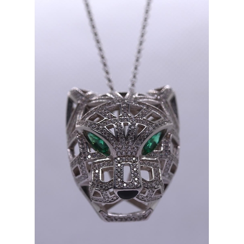 25 - Silver leopard stone set pendant on chain