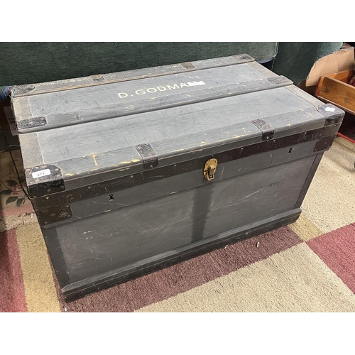 271 - Marshall 'Improved' zinc lined wooden storage/travel trunk with internal draw. 'waterproof and air-p... 