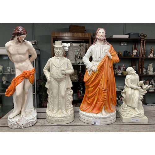 281 - Collection of Staffordshire figures including Christ at the Column, Unknown manufacturer, c.1860s Ap... 