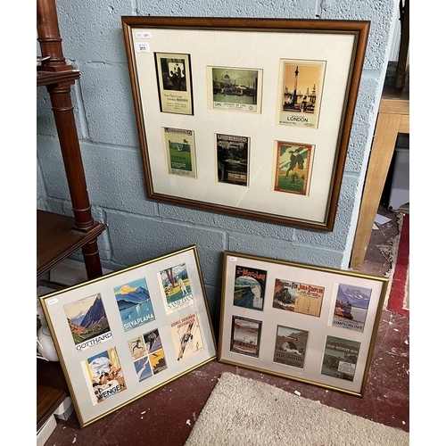 311 - 3 framed advertising postcards - travel themed