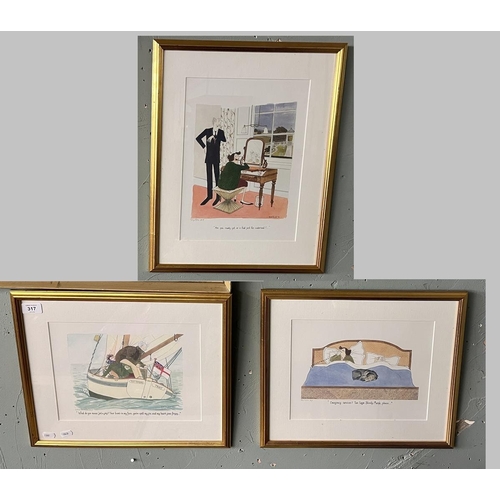 317 - 3 framed L/E comical prints by Annie Tempest