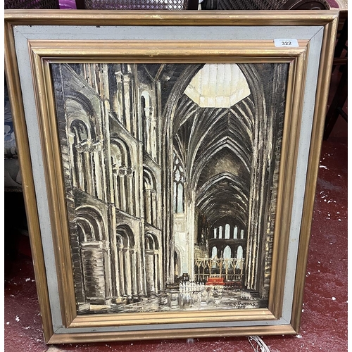 322 - Oil painting Ely cathedral by LG Thomas- IS 39 x 49cm