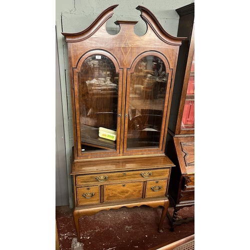 325 - Maple and Co. Edwardian mahogany inlaid glazed top bookcase - Approx W92cm D49cm H206cm