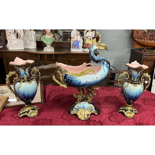 334 - Julius Dressler Ceramic 3 piece garniture - Approx height: 52cm