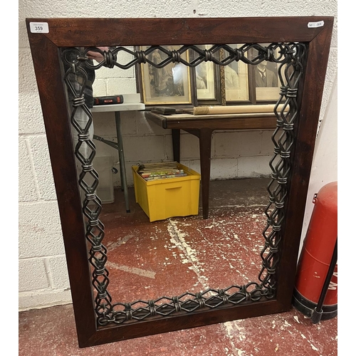 359 - Large wood framed mirror with metalware surround