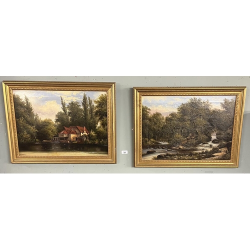 371 - Pair of oil on canvas rural scenes in matching frames signed A Gilbert- IS 54 x 39 cm