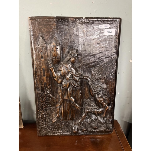 374 - Early oak panel - Ecclesiastical scene -Approx 33 x 49cm