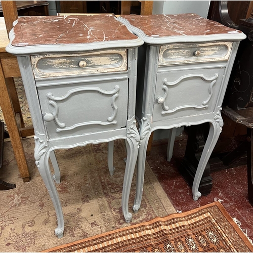 394 - Pair of marble topped bedside cabinets