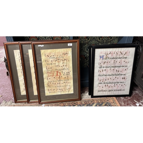 411 - Collection of framed early Antiphonal Vellum documents