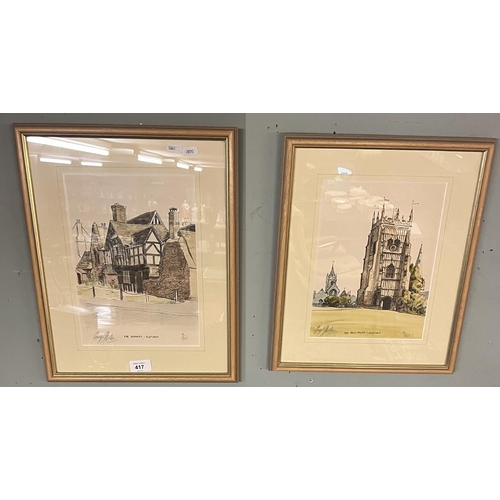 417 - 2 signed L/E prints - The Bell Tower & The Almonry Evesham