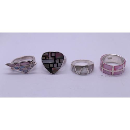 43 - 4 silver mosaic style rings