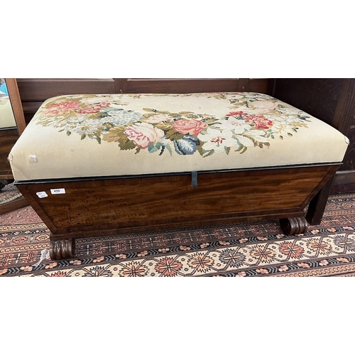 450 - Antique sarcophagus shaped and tapestry topped ottoman - Approx W: 103cm D: 60cm H: 43cm