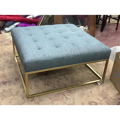 456 - Large blue fabric stool with gilt legs - Approx 90cm x 90cm x 45cm