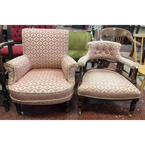 465 - 2 antique upholstered armchairs