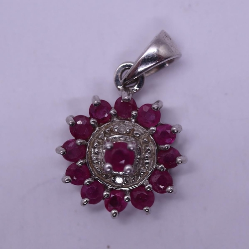 77 - Silver ruby & diamond set pendent