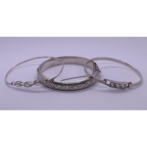 92 - 3 silver bracelets, 2 of which are set with CZ stones