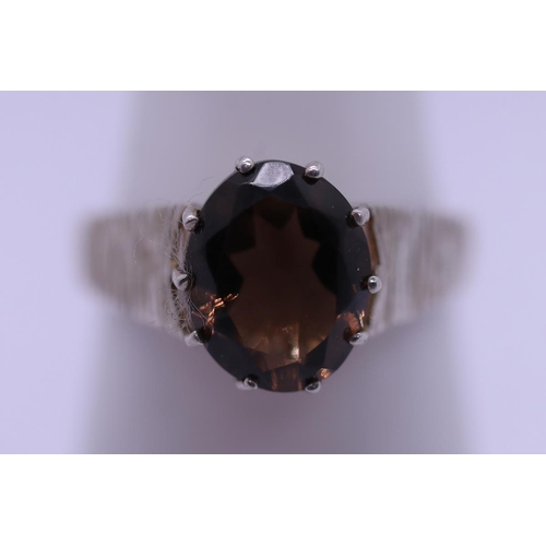 10 - 1970's silver vintage smoky quartz set ring - size P