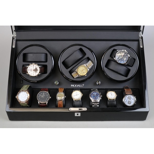 108 - Modalo watch winder case together with a collection of watches