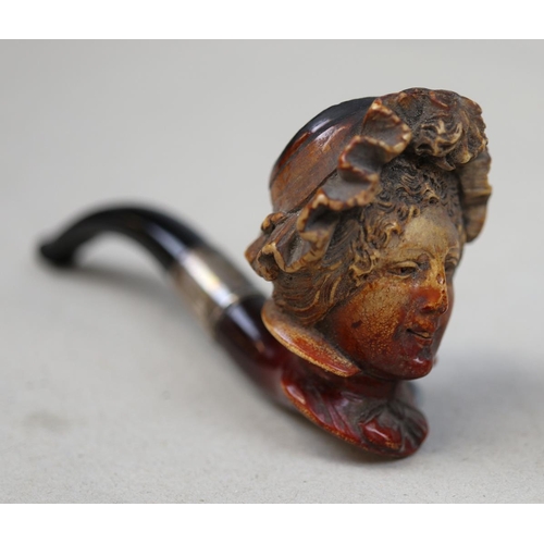 131 - Meerschaum cased pipe with hallmarked silver collar 