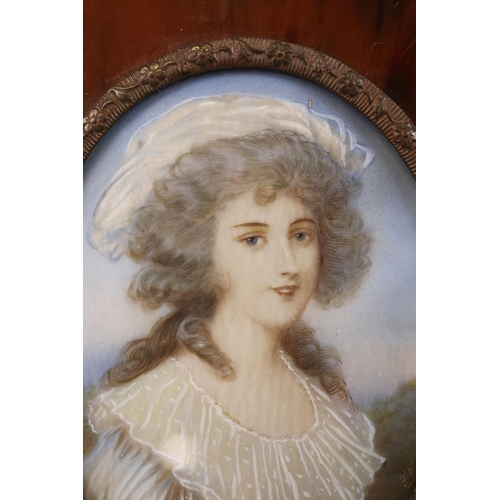 139 - Antique miniature portrait painting of a young lady