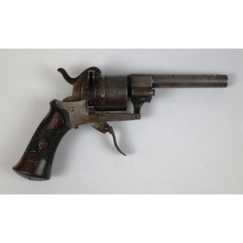 152 - 1860-70's Belgian proof marked, 7mm pin fire revolver, action a/f