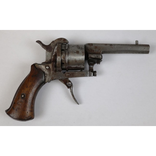 153 - Belgian proof marked, 1894 rifled barrel marked, 7mm Pin fire revolver, missing ejector rod