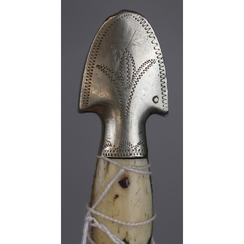 154 - Late 19thC - early 20thC Tibetan Husa Khampa knife with white metal scabbard, grip and pommel, toget... 