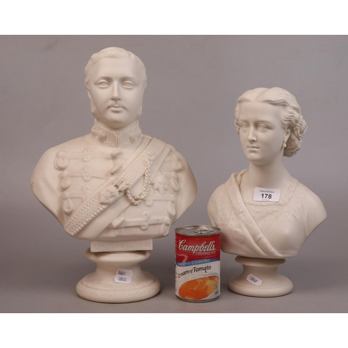 178 - 2 Parian ware busts - Alexandra Princess of Denmark together with Prince Albert - Approx H38cm