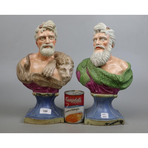 180 - 2 ceramic busts of Heracles & Poseidon - Approx H: 34cm