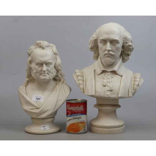 181 - 2 Parian ware busts - Shakespeare & Burns by Copeland & Worcester - Approx H36cm