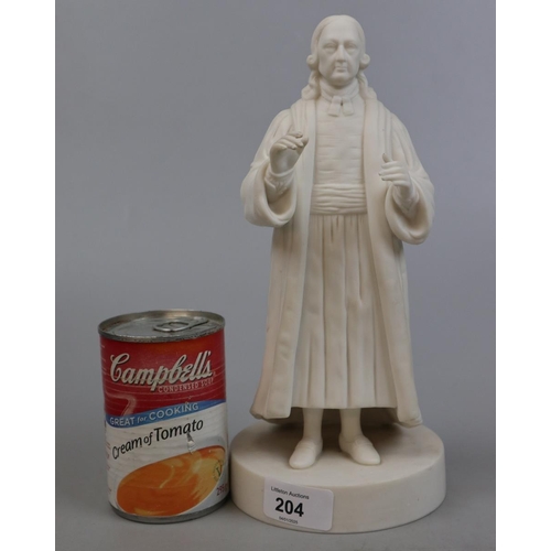 204 - Parian ware figurine of Rev John Wesley with kite mark to rear - Approx H26cm