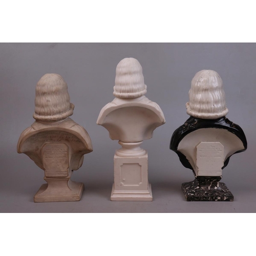 209 - 2 Parian ware busts of Rev John Wesley together with a ceramic bust - Approx H35cm