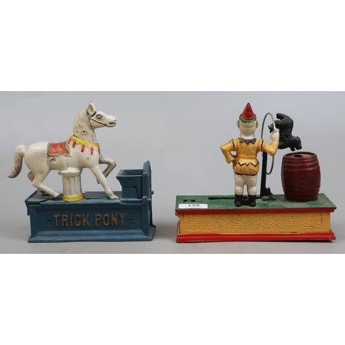 221 - 2 cast iron novelty money banks - Trick dog & trick pony