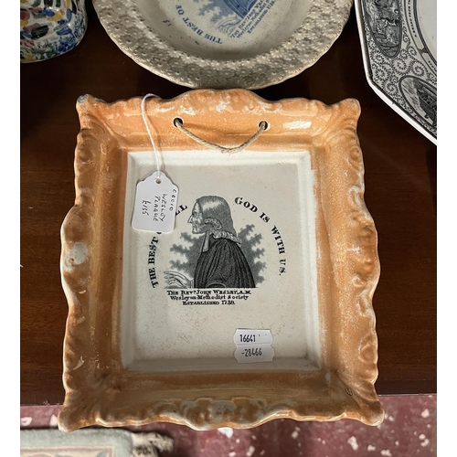 234 - 4 Antique Rev John Wesley commemorative plates and wall plaques