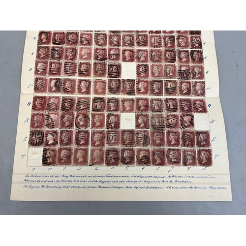 257 - Stamps - G.B 1864-79 1d reds almost complete sheet re-construction from different plates Approx 227