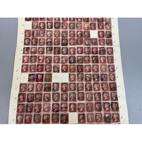 257 - Stamps - G.B 1864-79 1d reds almost complete sheet re-construction from different plates Approx 227