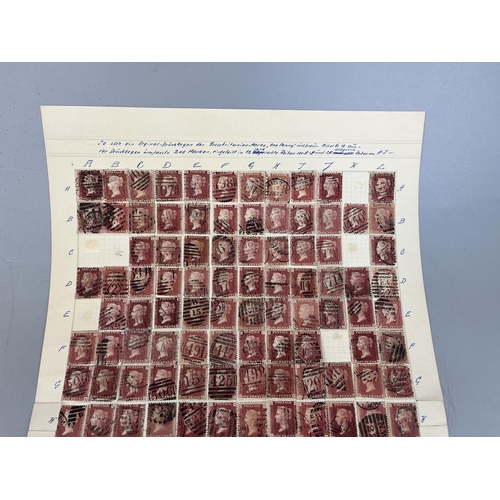 257 - Stamps - G.B 1864-79 1d reds almost complete sheet re-construction from different plates Approx 227