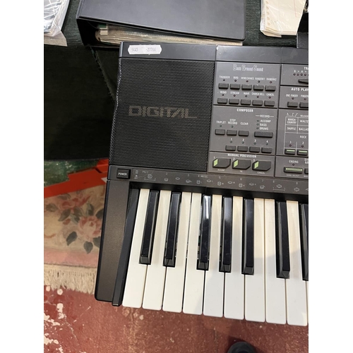 266 - Technics SX-K700 PMC electronic keyboard together with stand, foot pedal, carry case and book in goo... 