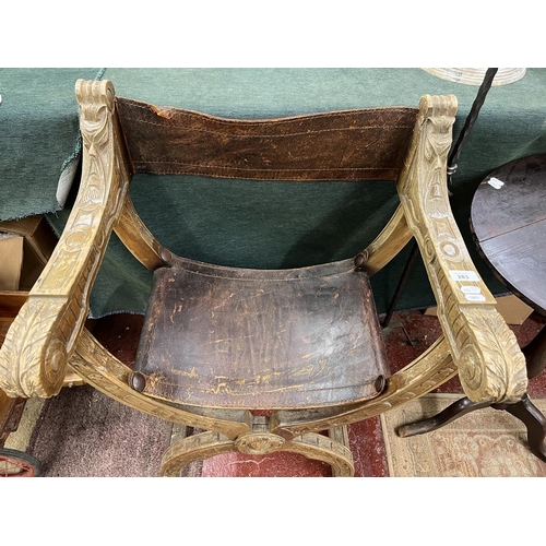 283 - Leather X framed gothic style folding chair