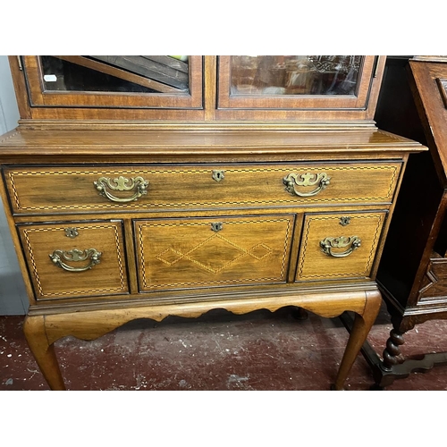 325 - Maple and Co. Edwardian mahogany inlaid glazed top bookcase - Approx W92cm D49cm H206cm