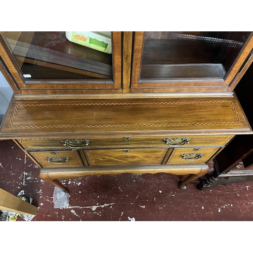 325 - Maple and Co. Edwardian mahogany inlaid glazed top bookcase - Approx W92cm D49cm H206cm