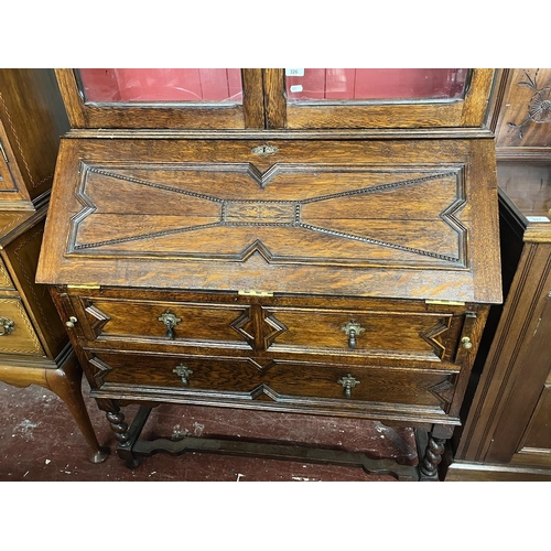 326 - Oak bureau bookcase - Approx W99cm D51cm H213cm