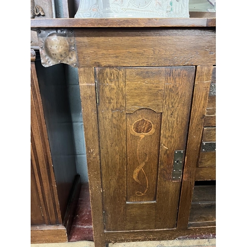 336 - Arts & Crafts dresser attributed to Shapland and Petter - Approx W152cm D57cm H208cm