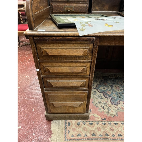 382 - Large oak roll top desk by Cutler - Approx W: 150cm D: 90cm H: 130cm