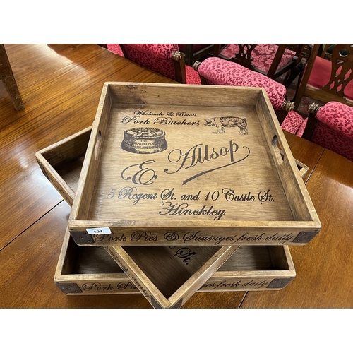 401 - Set of 3 graduated wooden advertising trays